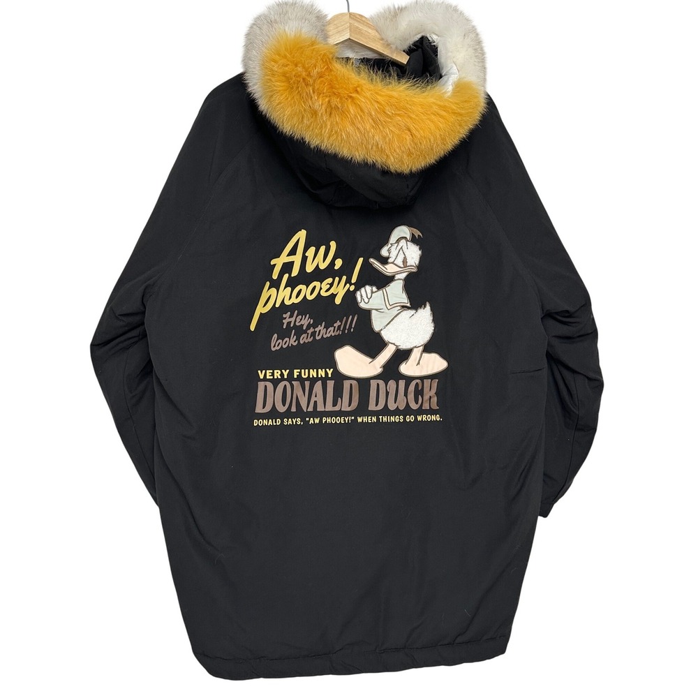 RARE Peacebird Disney Down Puffer Coat Black Donald Duck L